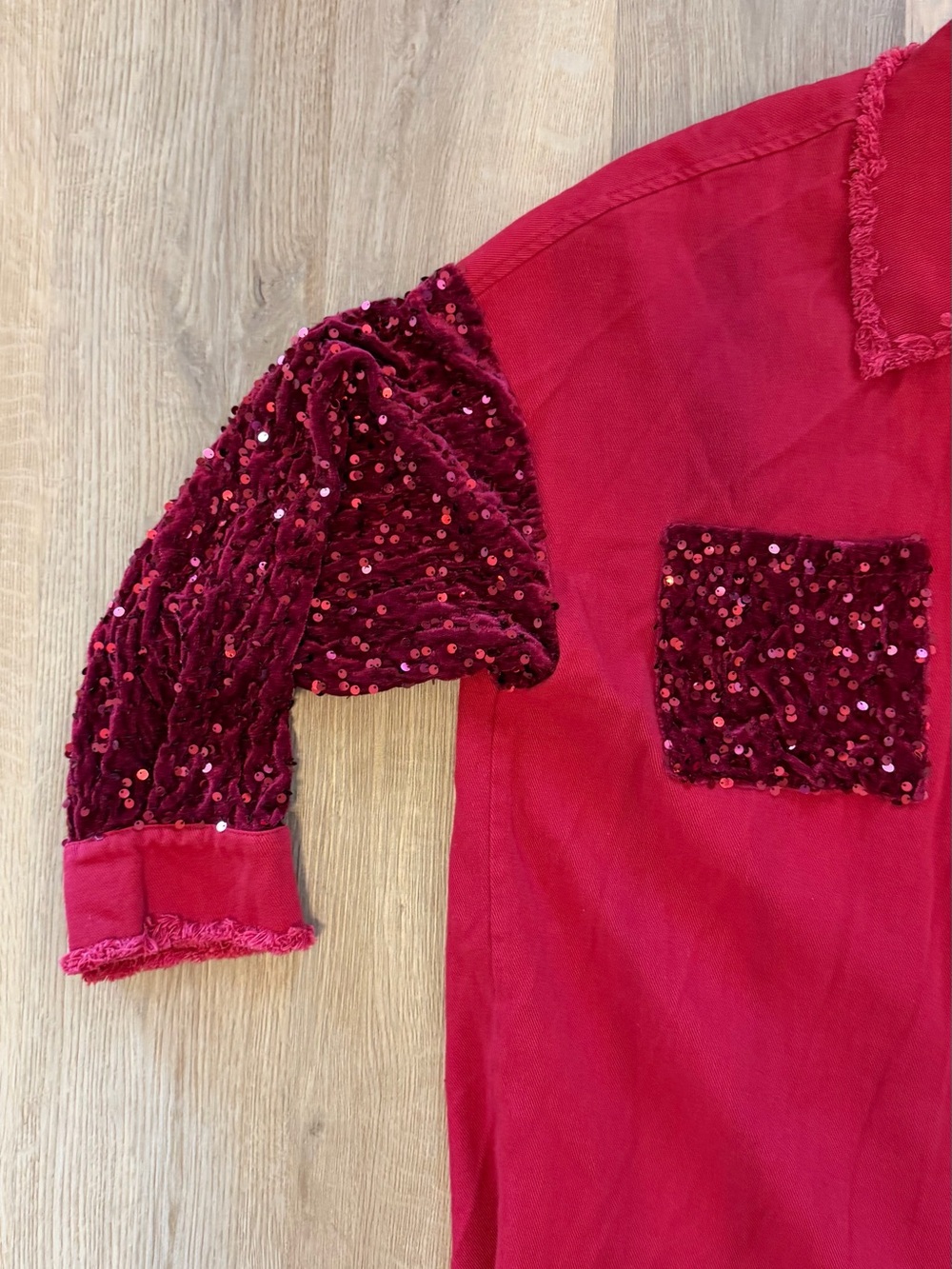CHICME Red Sequin Sleeve Button Front Shacket Top 1XL - Picture 3 of 13